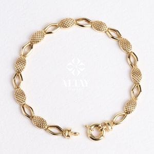 14K Gold Textured Oval Paperclip Chain, Snake Pattern Rolo Chain Bracelet, Textured Thick Oval Link, Unique Link, Women Men Gold Bracelet