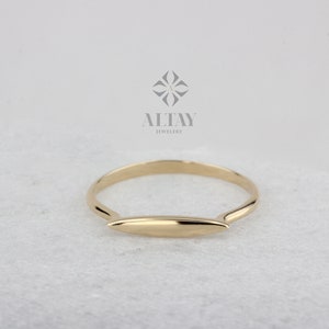 14K Solid Gold Rectangle Bar Ring, Plain Stacking Ring, Thin Gold, Stackable Knuckle Dainty Ring, Geometric Jewelry, Real Gold, Gift for Her image 4