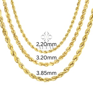 14K Gold Rope Chain Necklace, 2mm 3mm 4mm Rope Chain Necklace, Diamond Cut Twisted Chain Choker, Men Women Gold Necklace, Layering Necklace