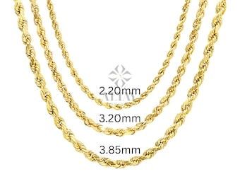14K Gold Rope Chain Necklace, 2mm 3mm 4mm Rope Chain Necklace, Diamond Cut Twisted Chain Choker, Men Women Gold Necklace, Layering Necklace