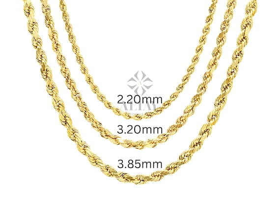 14K Gold Rope Chain Necklace, 2mm 3mm 4mm Rope Chain Necklace, Diamond Cut Twisted Chain Choker, Men Women Gold Necklace, Layering Necklace