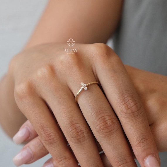 14K Gold Trio Ring, 3 Stone Wedding Ring, Stacking Rings for Women, Cz Stackable Ring, Minimalist Bridal Ring, Three Stone Promise Ring