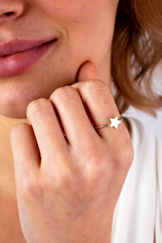 14K Solid Gold Star Ring, Stacking Ring, Tiny Astral Star Ring, Sidereal Minimalist Ring, Gift for Her, Dainty Ring, Chance Band, Stackable