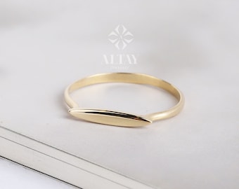 14K Solid Gold Rectangle Bar Ring, Plain Stacking Ring, Thin Gold, Stackable Knuckle Dainty Ring, Flat Bar Band Ring, Geometric Jewelry,