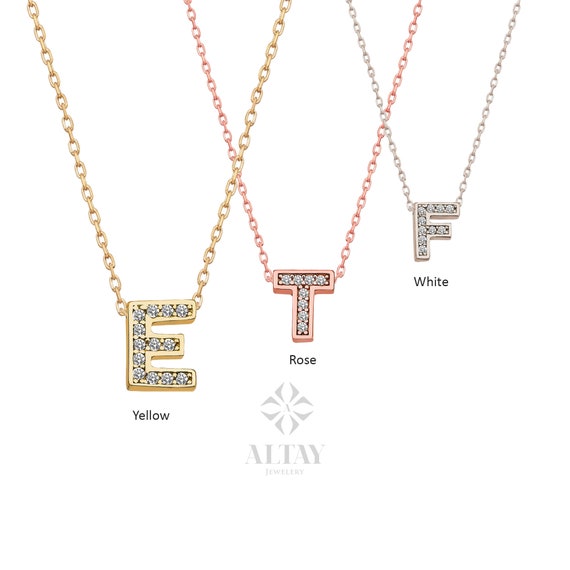 14K Gold Diamond Initial Necklace, CZ Diamond Letter Pendant Choker, Minimal Charm, Name Necklace, Personalized Dainty Pendant, Gift For Her