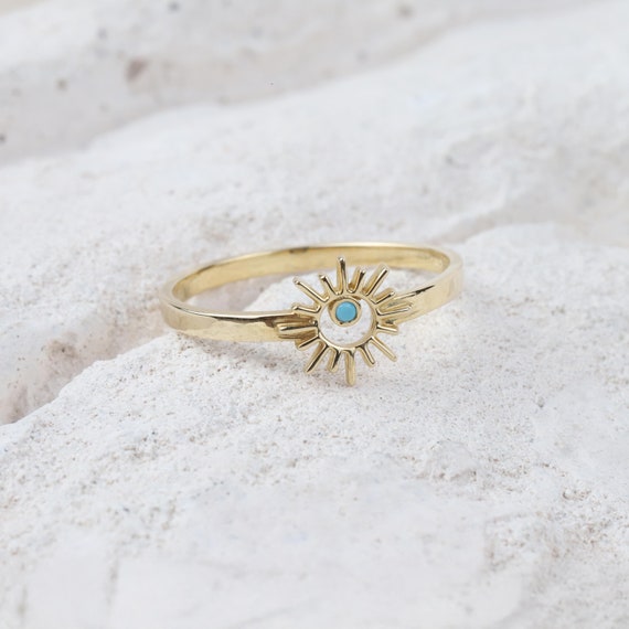14K Gold Sunshine Ring, Full Sunburst Ring, Rising Sun Ring, Gold Crown Ring, Dainty Gold Ring, Celestial Jewelry, Stackable Ring, Gift Her