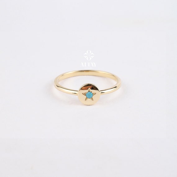 14K Gold Star Ring, Tiny Pinky Star Ring, Turquoise Polar Star Band, Round North Star Ring, Celestial Dainty Ring, Minimalist Matching Ring