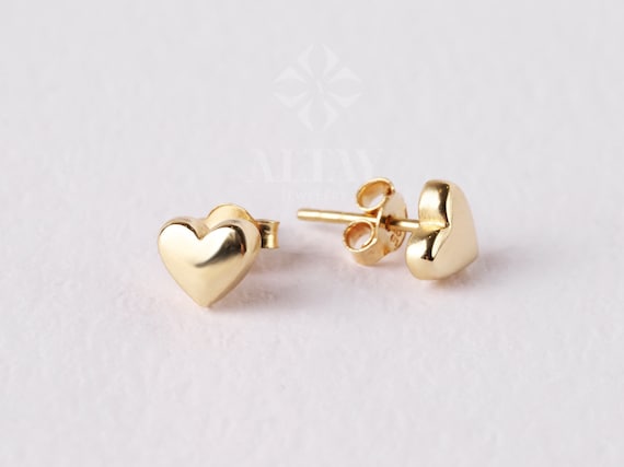 14K Gold Heart Stud Earrings, Mini Heart Earrings, Love Earrings Stacking Gold Earrings, Gifts for Daughter, Valentine's Gift for Her