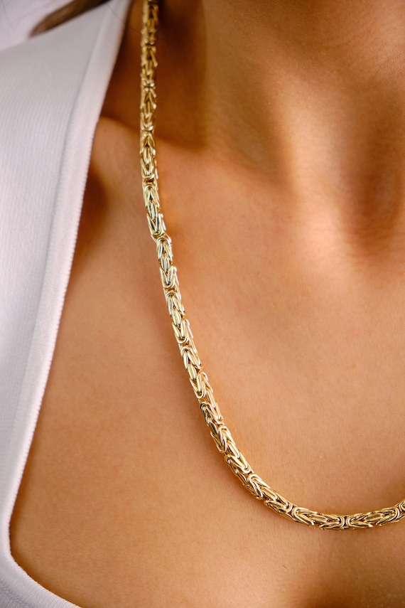 14K Gold Byzantine Chain Necklace, 4.3MM Byzantine Gold Choker, King Byzantine Gold Chain, Byzantine Bali Necklace, Men Women Necklace