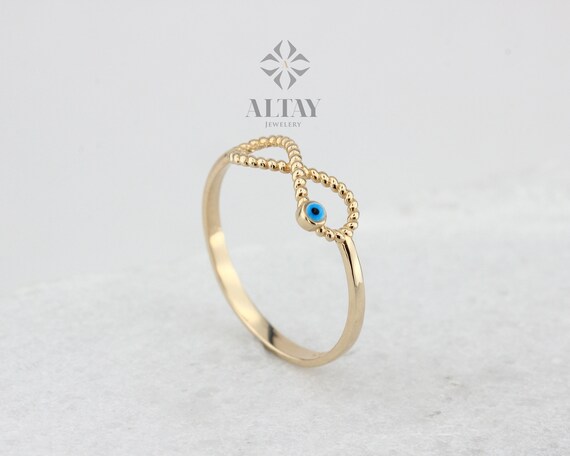 14K Gold Infinity Ring, Third Eye Ring, Minimalist Pinky Ring, Tiny Luck Symbol, Stackable Protection Ring, Evil Eye Ring, Religious Jewelry