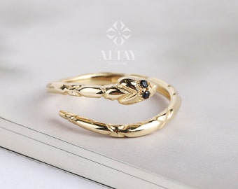 14K Gold Snake Ring, Snake Band, Open Serpent Jewelry, Dainty Stacking Animal Rings, Snake Style Ring, Open Band Statement Wrap Ring