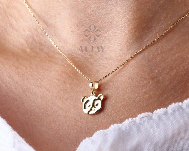 14K Gold Panda Necklace, Gold Panda Bear Pendant, Panda Face Design Choker, Animal Charm Jewelry, Unique Necklace, Luck Pendant Gift for Her zdjęcie 2