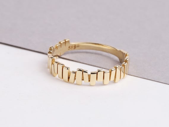 14K Solid Gold ZigZag Ring, Statement Ring, Tiny Sticks Ring, Unique Design, Minimalist, Gift For Her, Real Gold, Christmas Jewelry