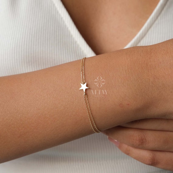 14K Gold Star Bracelet, Tiny Star Bracelet, Dainty Celestial Jewelry, Minimalist Star Charm Bracelet, Handmade Bracelet, Graduation Gift