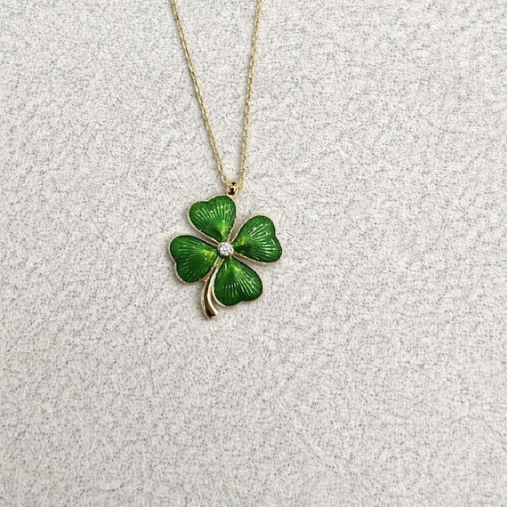 14K Gold Four Leaf Clover Necklace, Dainty Good Luck Pendant, Clover Lucky Charm Necklace, St. Patrick's Day Accessory Choker, Gift for Her