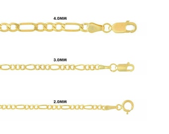 14K Gold Figaro Chain Necklace, 2mm 3mm 4mm Figaro Choker, Layering Gold Necklace, Men Women Figaro Chain Necklace, Italian Figaro Link