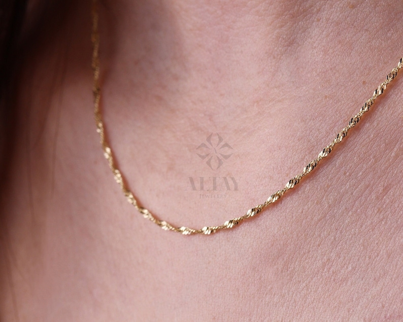 14K Gold Singapore Chain Necklace 1.5MM Singapore Twist Chain Etsy Canada