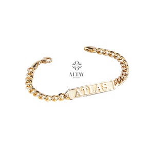 Custom ID bar bracelet, gold curb chain