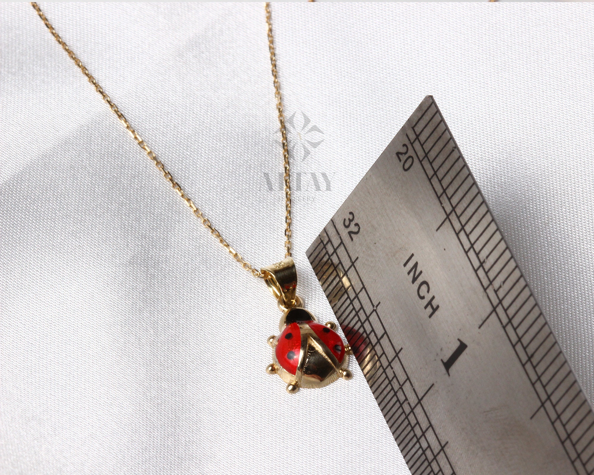 Gold Ladybug Pendant Necklace 14K Gold Dainty Animal Layering