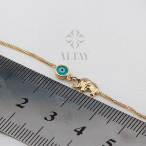 14K Solid Gold Elephant Bracelet, Good Luck Charm Bracelet, Dainty Gold Chain, Animal Bracelet, Minimalist, Gift for Her, Everyday Jewelry image 9