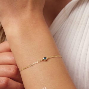 14K Gold Evil Eye Bracelet, Evil Eye Charm Bracelet, Gold Cable Chain Bracelet, Minimalist Everyday Protective Jewelry, Gift For Wife