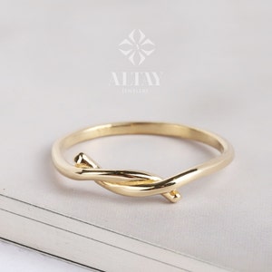 14K Solid Gold Knot Ring, Minimalist Tie Ring, Stacking Ring, Dainty Knuckle Band, Delicate Tangle, Fashion Jewelry Ring, Gift for Her