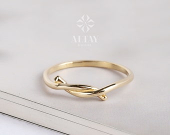 14K Massiver Goldknotenring, minimalistischer Krawattenring, Stapelring, zierliches Knuckle-Band, zartes Gewirr, Modeschmuckring, Geschenk für Sie