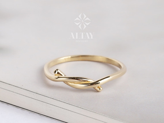 14K Solid Gold Knot Ring, Minimalist Tie Ring, Stacking Ring, Dainty Knuckle Band, Delicate Tangle, Fashion Jewelry Ring, Gift for Her