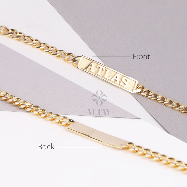 Gold custom name bracelet, curb chain design