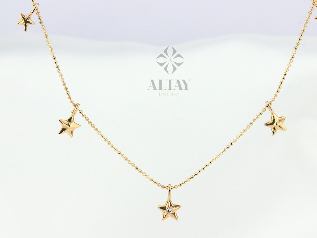 14K Gold Gold Star Necklace Charm Necklace Gold Star Gold - Etsy