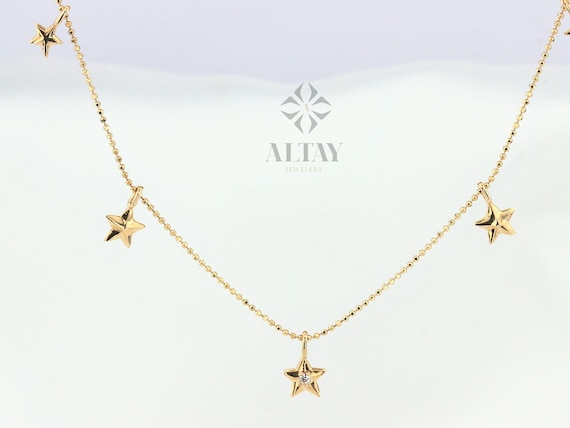 14K Gold Gold Star Necklace, Charm Necklace, Gold Star, Gold Chain Necklace, Dainty Gold, Star Pendant, Layered Gold Choker Celestial