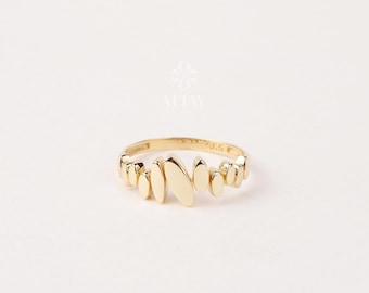 14K Gold Abstract Oval Ring, Modern Textured Gold Band, Dainty Real Gold Ring, Minimal Everyday Jewelry, Gift for Her