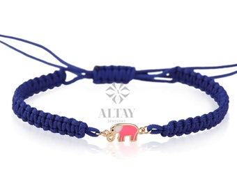 14K Gold Elephant String Bracelet, Adjustable Bracelet, Good Luck String, Silk Cord Elephant Bracelet, Tiny Rope Elephant, Minimalist Gift