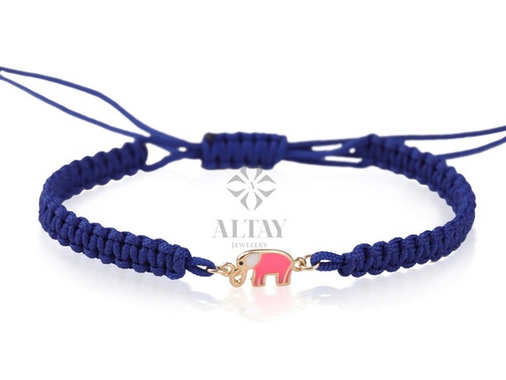 14K Gold Elephant String Bracelet, Adjustable Bracelet, Good Luck String, Silk Cord Elephant Bracelet, Tiny Rope Elephant, Minimalist Gift