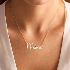 14K Gold Name Necklace, Personalized Name Pendant, Cursive Name Necklace, Dainty Gold Name Plate Necklace, Custom Gift Name Necklace