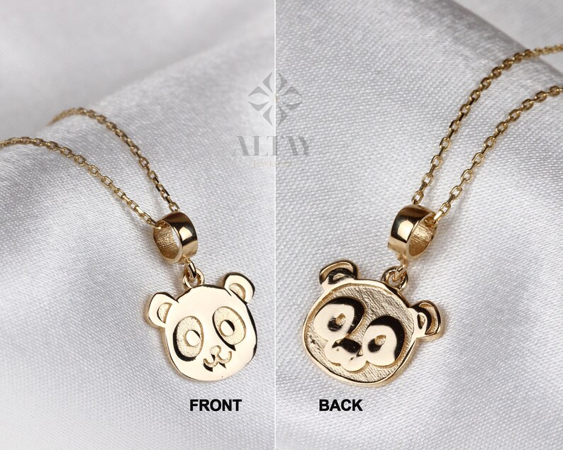 14K Gold Panda Necklace, Gold Panda Bear Pendant, Panda Face Design Choker, Animal Charm Jewelry, Unique Necklace, Luck Pendant Gift for Her zdjęcie 6