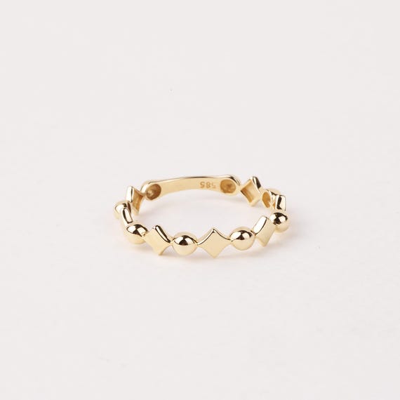 14K Gold Ball Ring, Beaded Knuckle Band, Tiny Square Bead Ring, Minimalist Stacking Ring, Round Bead Eternity Ring, Dainty Wedding Ring