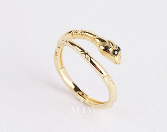 14K Gold Snake Ring, Serpent Band Ring, Wraparound Snake Ring, Unique Statement Rings, Dainty Open Ring, Gift For Her