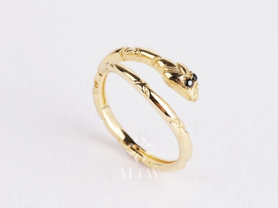 14K Gold Snake Ring, Serpent Band Ring, Wraparound Snake Ring, Unique Statement Rings, Dainty Open Ring, Gift For Her