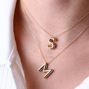 14K Gold Initial Necklace, 3D Gold Letter Necklace, Balloon Letter Pendant, Custom Personalized Necklace, Name Choker, Gift For Her Him zdjęcie 6
