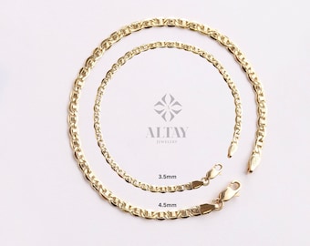 14K Gold Anchor Mariner Chain Anklet, 3mm 4mm Flat Anklet, Mariner Curb Chain, Bold Mariner Chain, Mariner Anchor Chain, Men Women Chain
