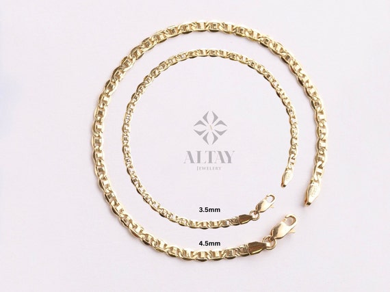 14K Gold Anchor Mariner Chain Anklet, 3mm 4mm Flat Anklet, Mariner Curb Chain, Bold Mariner Chain, Mariner Anchor Chain, Men Women Chain