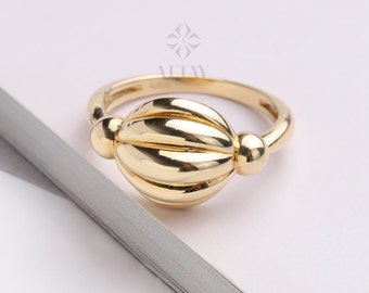 14K Gold Croissant Ring, Dome Twist Ring, Large Bubble Ring, Bold Ribbed Ring, Dainty Twist Dome Ring, Delicate Dome Ring, Statement Ring
