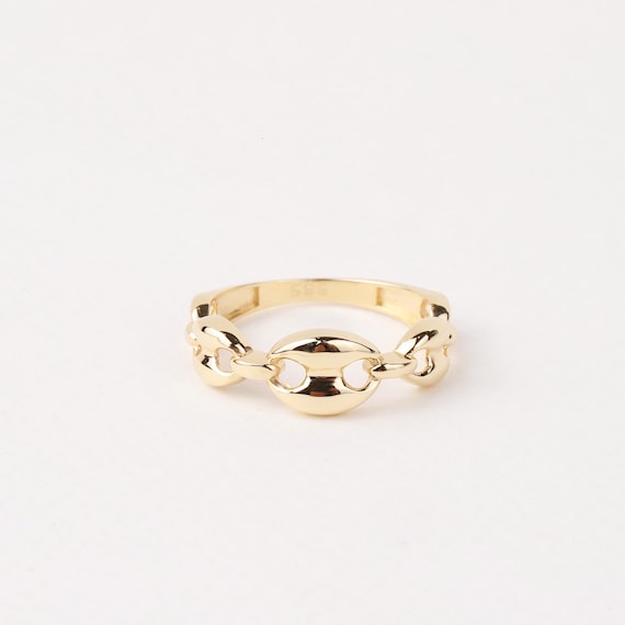 14K Gold Chain Ring, Mariner Link Ring, Thick Chain Puff Ring, Bold Chain Ring, Mariner Gold Stacking Ring, Layering Minimalist Chain Link