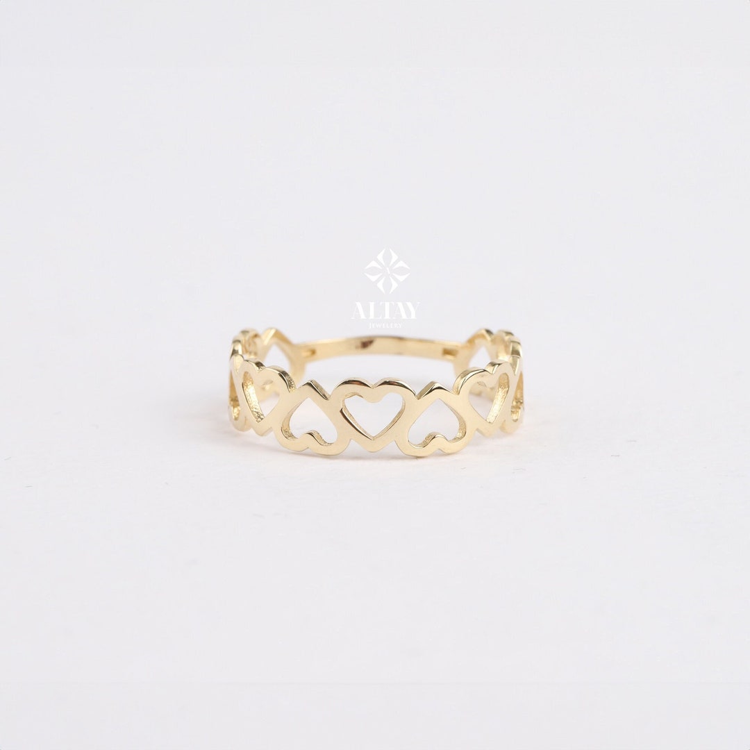14K Gold Heart Ring, Multi Heart Love Ring, Heart Infinity Ring, Half ...