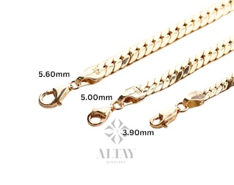 14K Gold Cuban Link Bracelet, 4mm 5mm 6mm Curb Chain Bracelet, Bold Link Chunky Vintage Chain Bracelet, Men Women Stacking Gold Bracelet