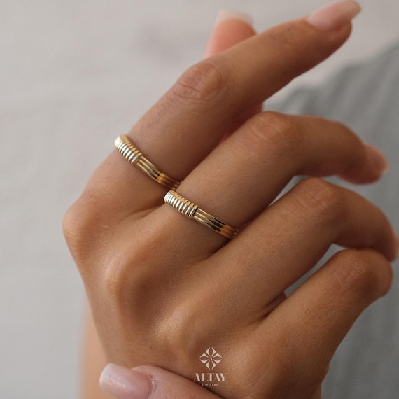 14K Gold Twist Ring, Croissant Braided 4mm Puff Dome Ring, Rope Statement Ring, Twist Line Ring, Minimalist, Fine Jewelry Gift For Wife