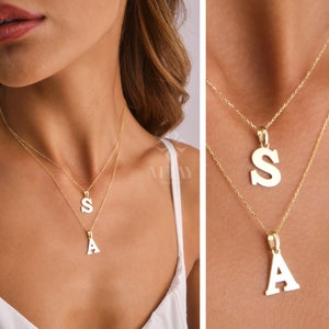 Collar con inicial de oro de 14 quilates, delicado colgante con inicial, gargantilla con colgante de letra, letra individual personalizada, joyería personalizada, regalo para esposa