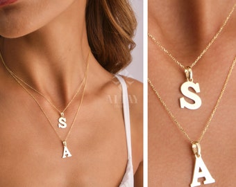 14K Gold Initial Necklace, Dainty Initial Pendant, Letter Pendant Choker,  Personalized Single Letter, Personalized Jewelry, Wife Gifts