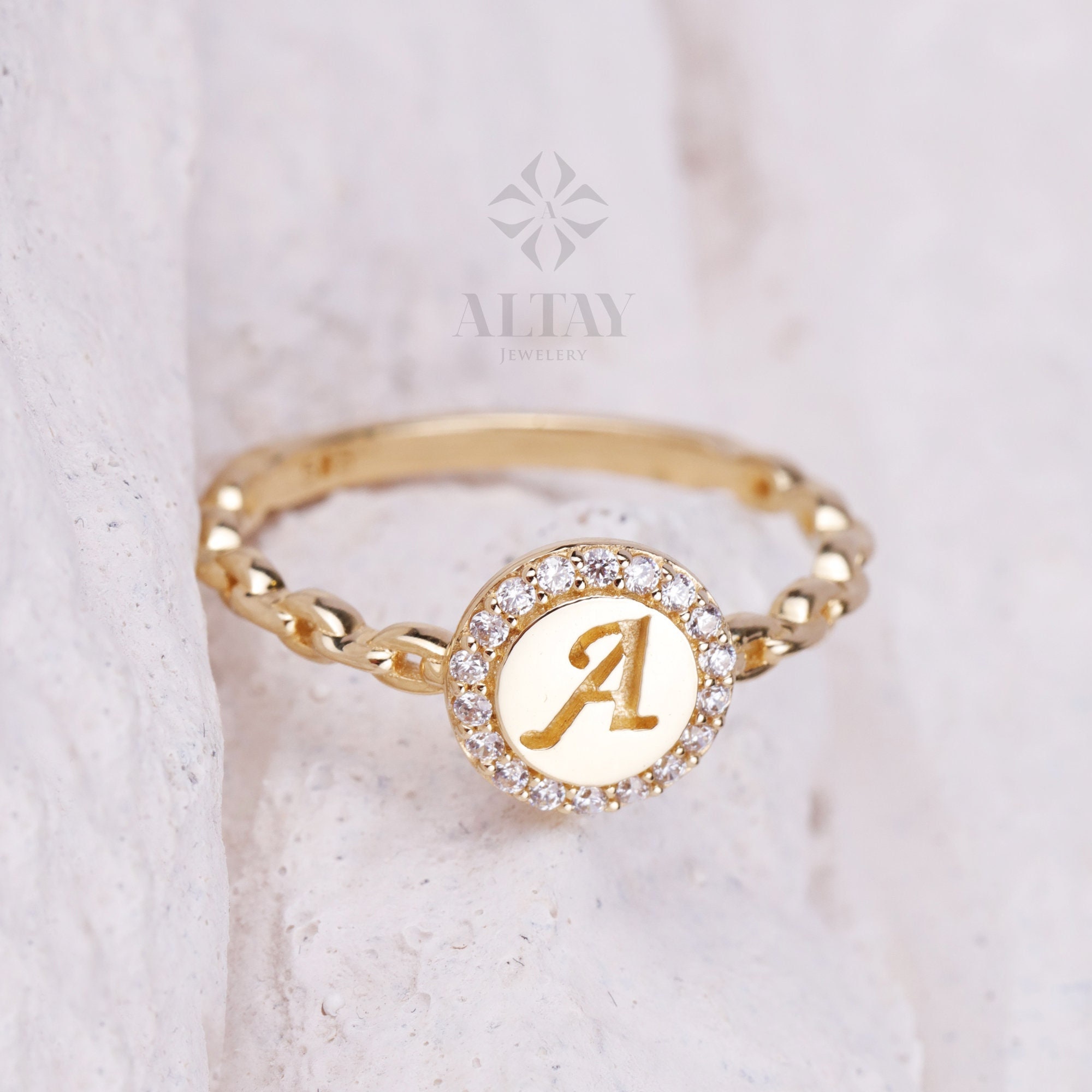 R Initial Gold Letter Ring – www.pipabella.com